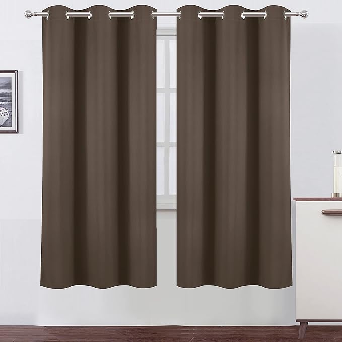 LEMOMO Chocolate Brown Thermal Blackout Curtains/42 x 72 Inch/Set of 2 Panels Room Darkening Curtains for Bedroom
