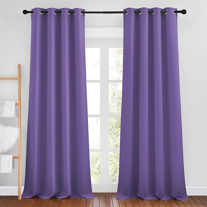 NICETOWN Blackout Curtains 90 inch Length - Triple Weave Energy Saving Sound Reducing Thermal Insulated Solid Grommet Blackout Drapes for Bedroom/Living Room (1 Pair, W46 x L90, Lilac Purple)