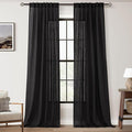 Black Linen Curtains 120 inches Long for Bedroom Back Tab Light Filtering Privacy Semi Sheer Black Curtains Living Room Boho Rustic Farmhouse Cotton Textured Gauze Curtain 2 Panel Set