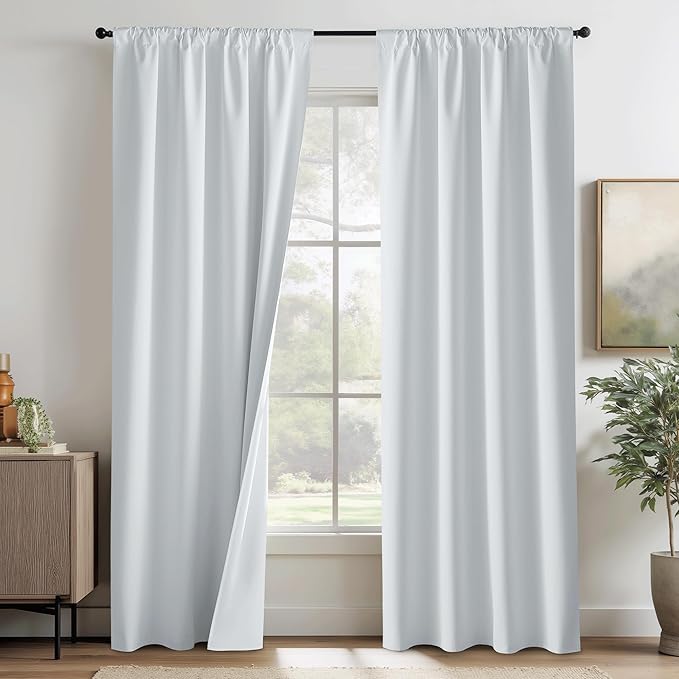 RYB HOME White 100% Blackout Curtains, Thermal Insulated Heat & UV Blocking Total Room Darkening Privacy Drapes for Bedroom Dining Living Room, Width 42 by Length 84, White, 2 Panels