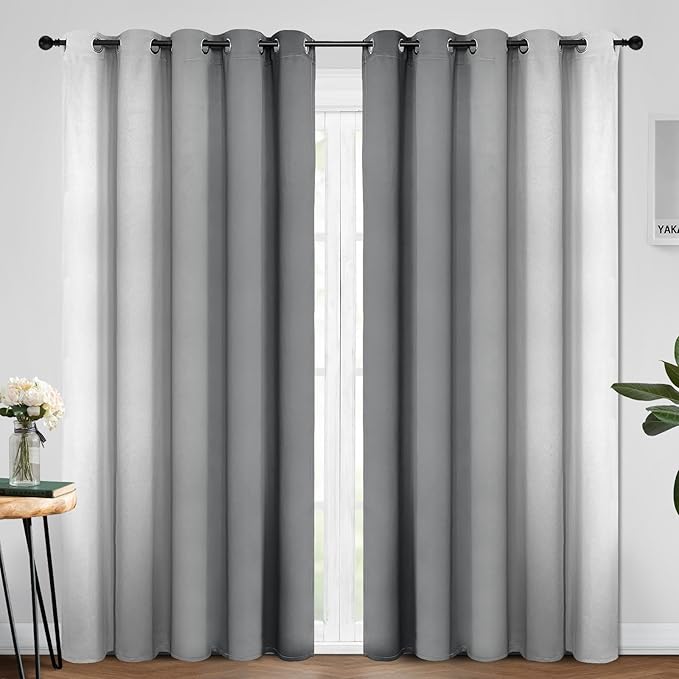 Yakamok 84 Inch Length Gray and Greyish White Gradient Color Ombre Curtains for Bedroom, Room Darkening Thermal Insulated Grommet Window Drapes for Living Room (2 Panels, 70x84 Inch)