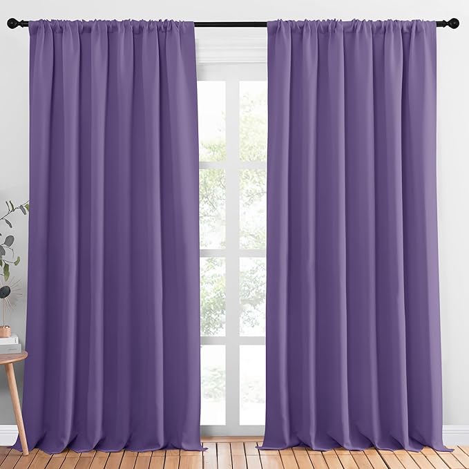 NICETOWN Blackout Curtains Window Draperies, Lilac Purple, Set of 2, 70 by 95 inches Long, Window Treatment Thermal Insulated Solid Room Darkening Drapes for Bedroom