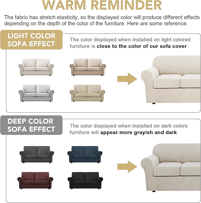 H.VERSAILTEX 3 Piece Stretch Sofa Covers for 2 Cushion Loveseat Couch Covers for Living Room Sofa Slipcovers (Base Cover Plus 2 Seat Cushion Covers) Thicker Jacquard Fabric(Medium Sofa, Ivory)