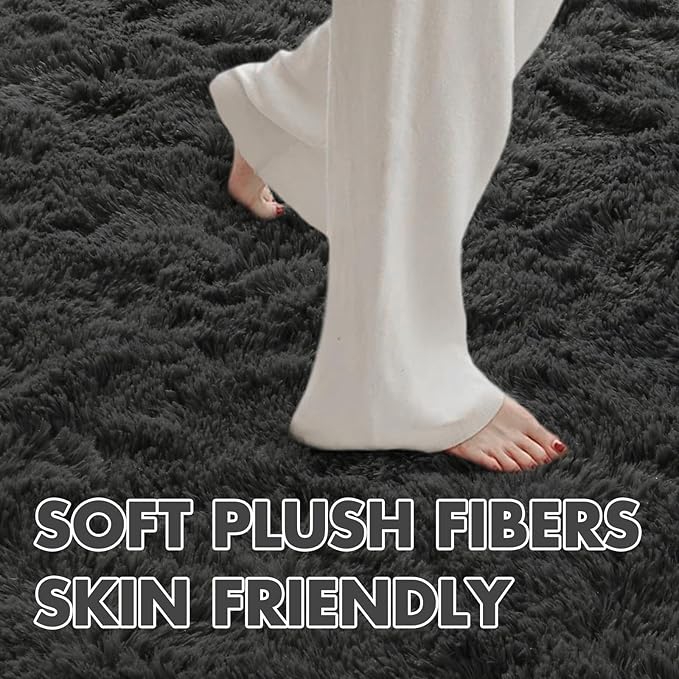 9x12 Ft Extra Large Shag Rugs for Living Room, Ultra Soft Fluffy Furry Area Rugs for Bedroom Indoor Floor, Aesthetic Carpet for Kids Home Decor (Dark Grey)