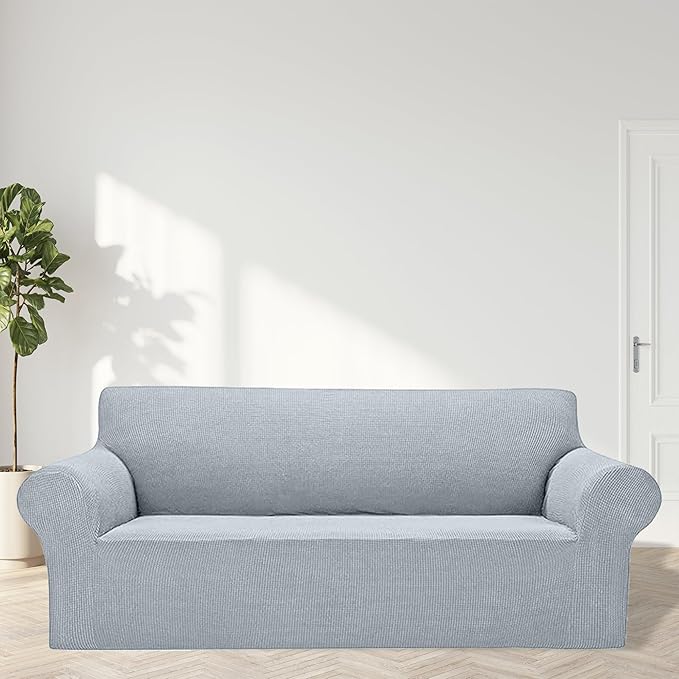Cupuamon 2026 New Stretch Oversized Sofa Slipcovers Couch Sofa Cover for 4 Seater Furniture Protector Covers with Elastic Bottom Jacquard Fabric Small Checks for Pets, Kids - Silver