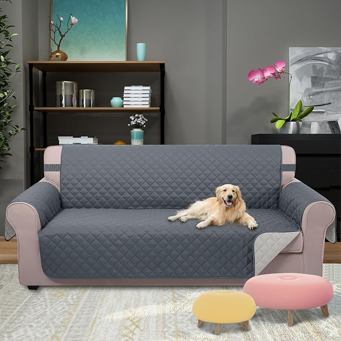 U-NICE HOME Large Sofa Cover Reversible Couch Cover for Dogs with Elastic Straps Water Resistant Furniture Protector for Pets Couch Cover for 4 Cushion Couch (Oversized Sofa, Dark Blue/Light Grey)