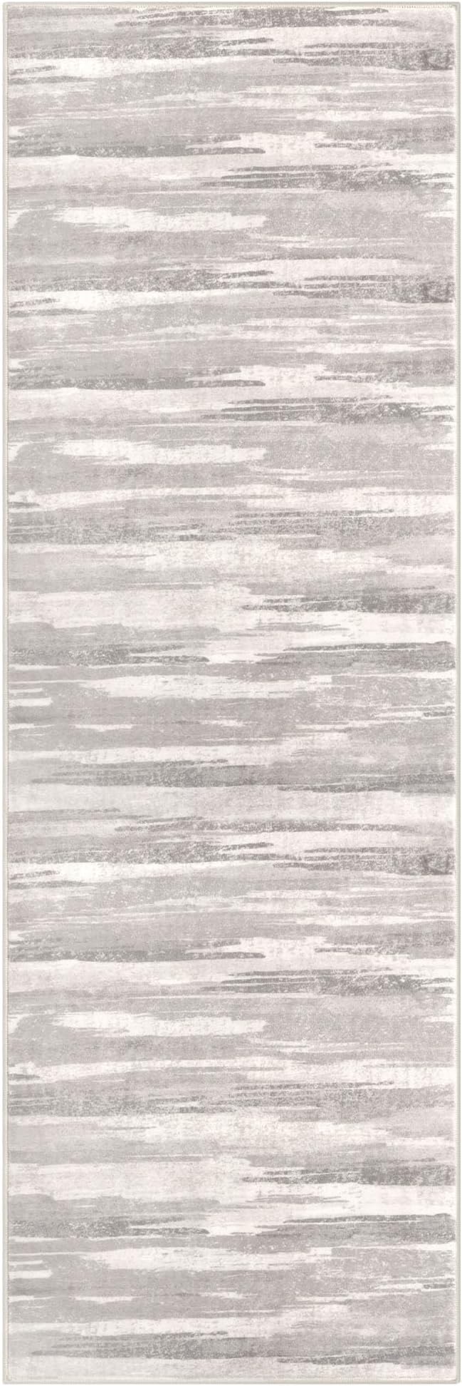 Lansny Modern Abstract Runner Rug 2x6, Neutral Light Beige and Grey Washable Kitchen Runner Non-Slip Soft Hallway Rug Runner Thin Print Faux Wool Carpet for Entryway Bedroom Laundry Room Indoor