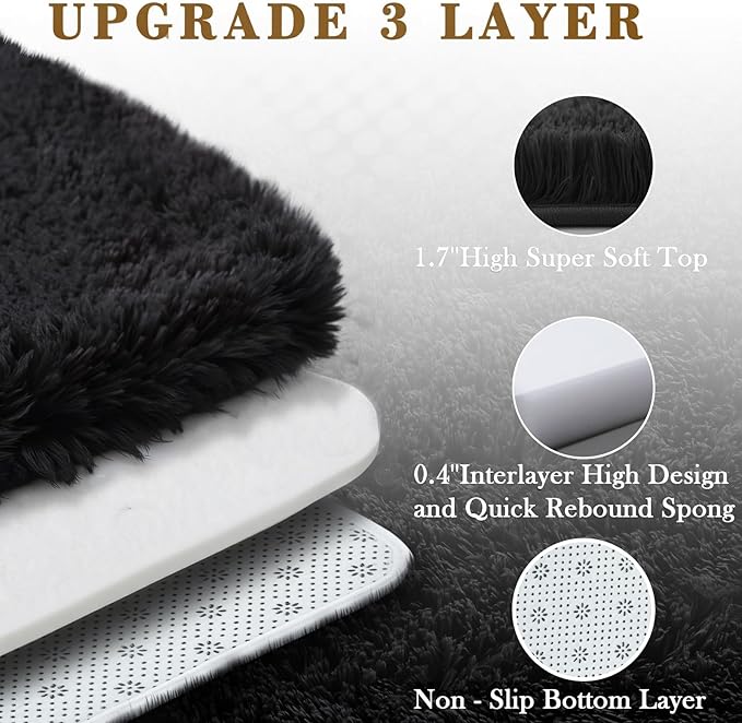 Rugs for Living Room 6x9, Alfombras para Salas Shag Large Plush Soft Area Rug, Shaggy Carpets for Bedroom, Kids Boys Girls Home Decor Aesthetic(Black, 6 x 9 Feet)