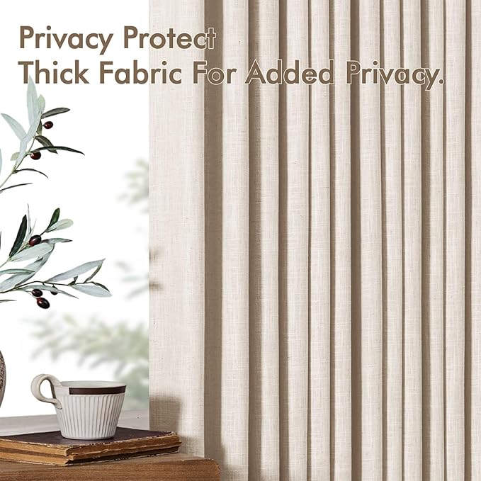 MIULEE Pinch Pleated Thick Linen Curtains 102 Inches Long 2 Panels for Living Room Bedroom, Memory Trained Pleat Drapes Back Tab Light Filtering Boho Cream Ivory Window Curtains with Hooks