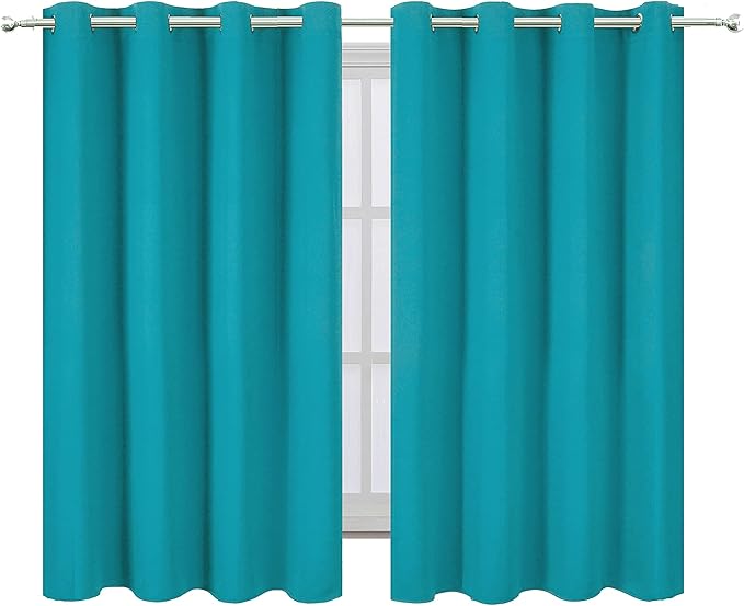 LEMOMO Teal Blackout Curtains/52 x 45 Inch Length Kids Curtains/Set of 2 Panels Grommet Bedroom Curtains for Living Room