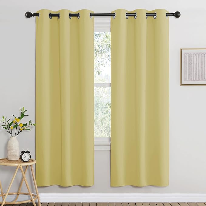 NICETOWN Paler Yellow Room Darkening Curtains for Living Room, Window Treatment Thermal Insulated Room Darkening Grommet Drapes Sound Dampening for Bedroom, 2 Panels, W37 x L72