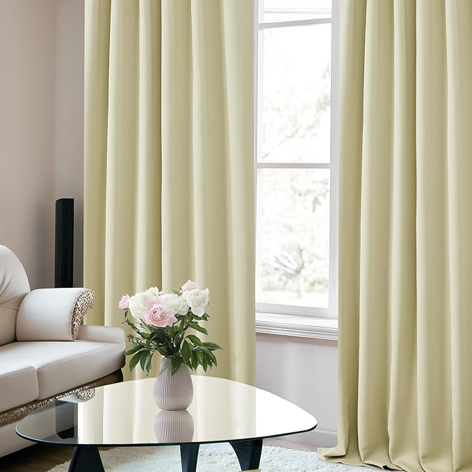 Deconovo Blackout Curtains, Thermal Insulated, W52 x L54 2 Panels, Back Tab, Machine Washable, Room-Darkening Drapes for Bedroom/Living Room Beige