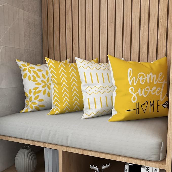 YCOLL Pillow Covers 16x16 Set of 4, Modern Sofa Throw Pillow Cover, Decorative Outdoor Linen Pillow Covers Set of 4 for Couch Sofa Bed and Car, Yellow