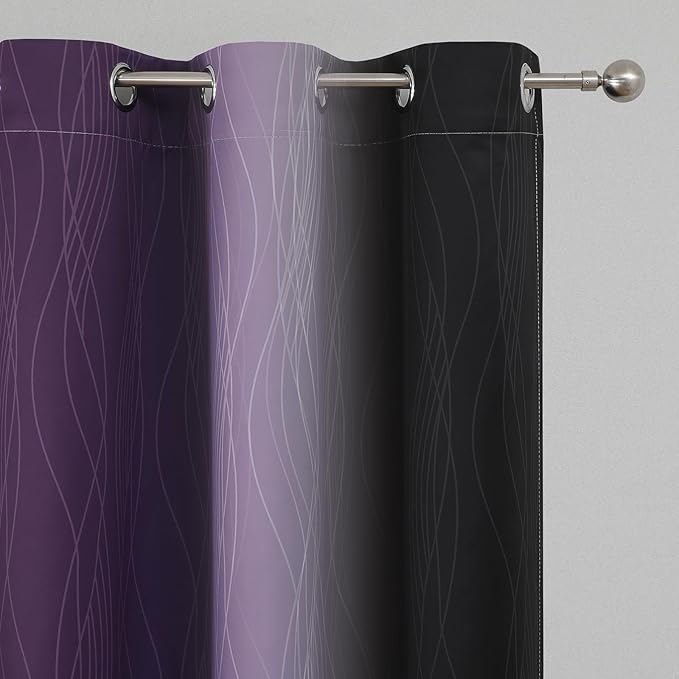Estelar Textiler Black and Purple Ombre Blackout Curtains for Bedroom, Full Room Darkening Grommet Curtains for Living Room, Thermal Insulated Light Blocking Gradient Drapes, 42Wx72L,2 Panels