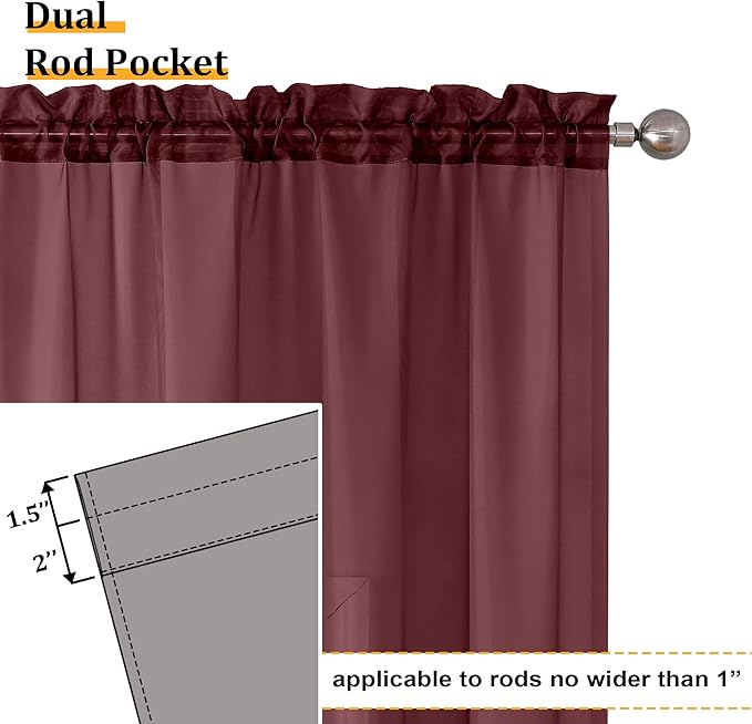 Aiyufeng Sheer Window Curtain Panels 96 Inch Long 2 Pieces, Voile Top Dual Rod Pocket Breathable Fashion Drapes Window Treatment for Wedding Ceremony/Bedroom/Living Room, 40W x 96L inches, Burgundy