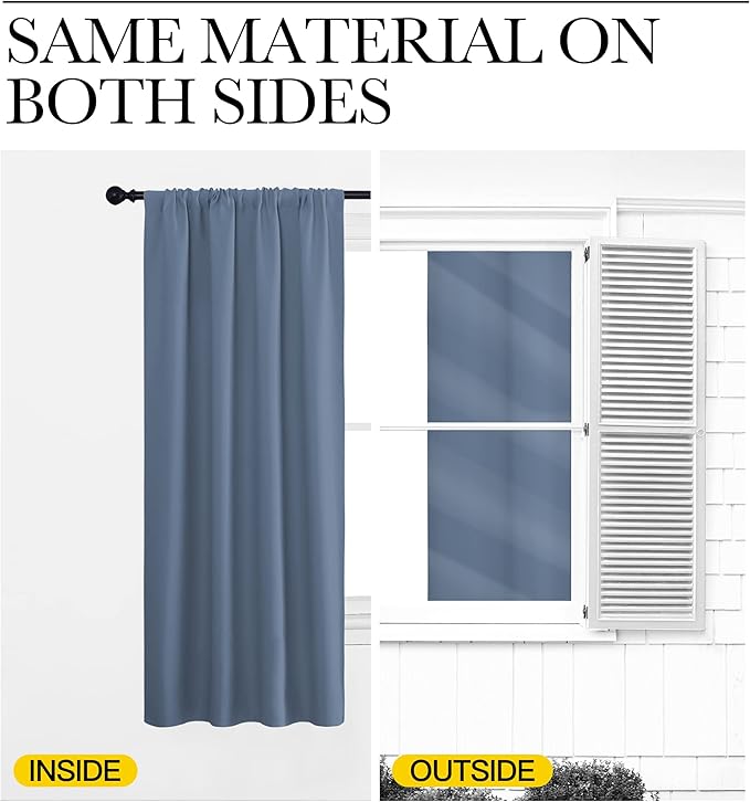 NICETOWN Blackout Curtains for Bedroom, Blackout Curtain Panels, Window Treatment Energy Saving Thermal Insulated Solid Rod Pocket Blackout Drapes/Draperies (Stone Blue, 1 Pair, 42 by 48-inch)