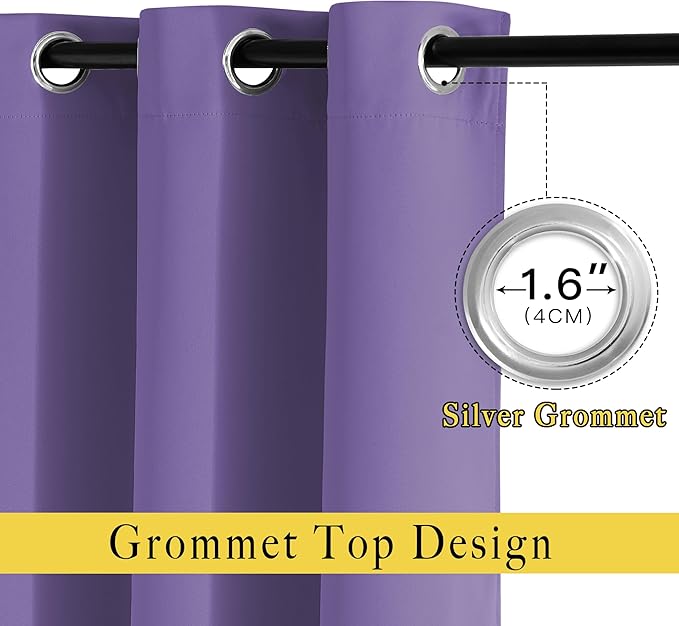 NICETOWN Blackout Curtains for Girls Room - Thermal Insulated Solid Grommet Room Darkening Curtains/Panels/Drape for Bedroom (Lilac Purple, 1 Pair, 66 by 72-Inch)