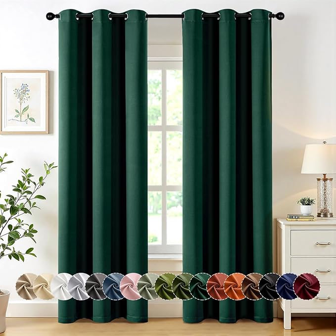 MIULEE Hunter Green Blackout Curtains for Bedroom Living Room 72 Inches Long 2 Panels Set, Thermal Insulated Room Darkening Drapes Solid Grommet Emerald Green Christmas Curtains W40 x L72 Inch