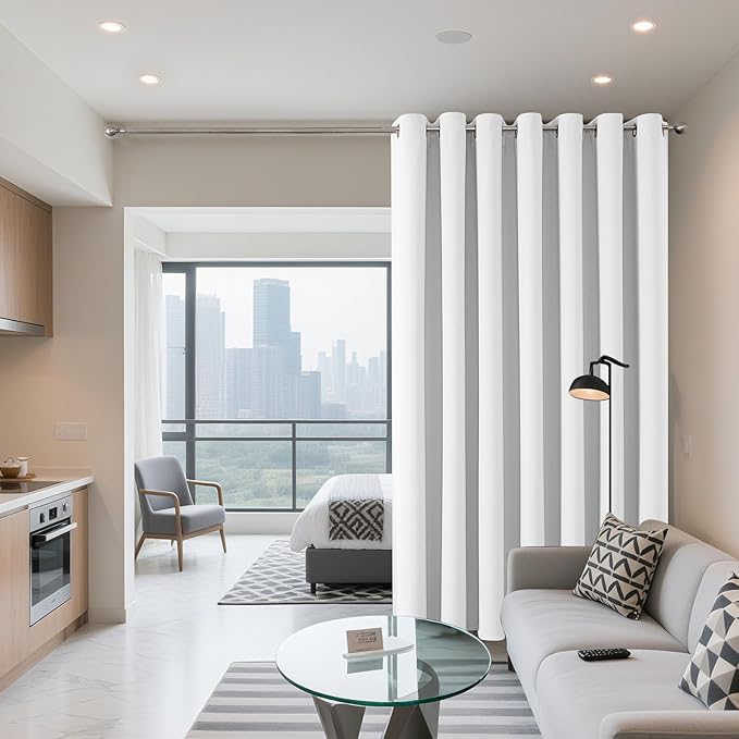 Joydeco Blackout Patio Sliding Door Curtains 108 Inches Long, Grommet Privacy Room Divider Curtains, Extra Wide Thermal Blackout Drapes for Bedroom Living Room (Pure White, 80Wx108L, 1 Panel)