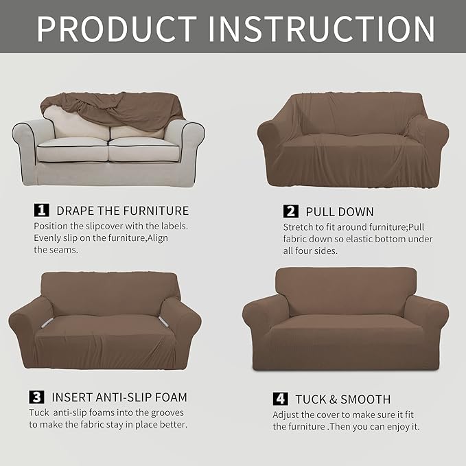 Easy-Going Stretch Chair Sofa Slipcover 1-Piece Couch Sofa Cover Furniture Protector Soft with Elastic Bottom for Kids, Pet. Spandex Jacquard Fabric Small Checks (Chair, Brown)