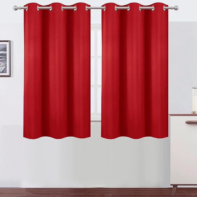 LEMOMO Blackout Curtains 38 x 54 inch/Bright Red Curtains Set of 2 Panels/Thermal Insulated Room Darkening Bedroom Curtains