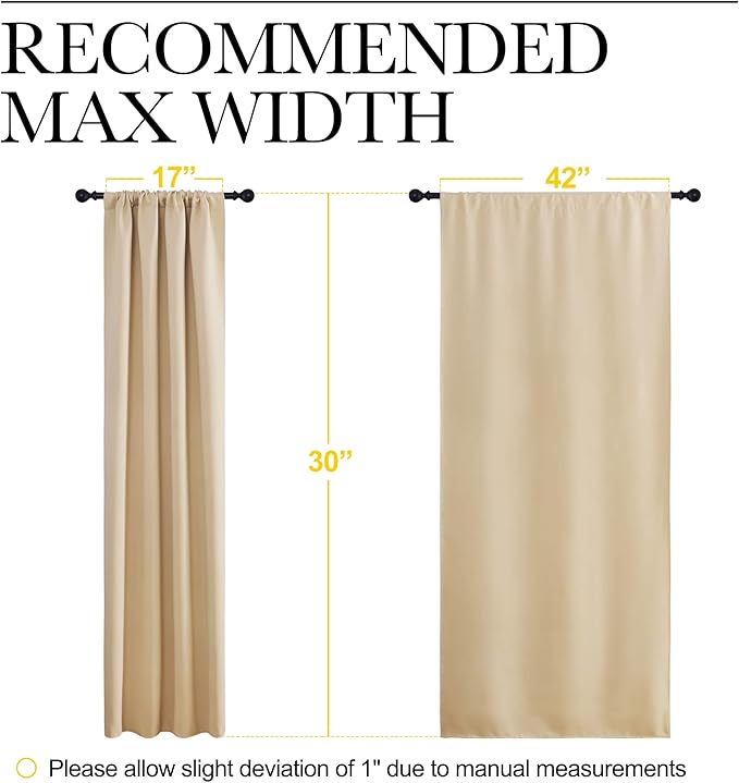 NICETOWN Blackout Room Darkening Curtains - Home Decoration Light & Noise Reducing Thermal Insulated Window Draperies with Rod Pocket Top (Biscotti Beige, Set of 2, 42 inches Wide x 30 inches Long)