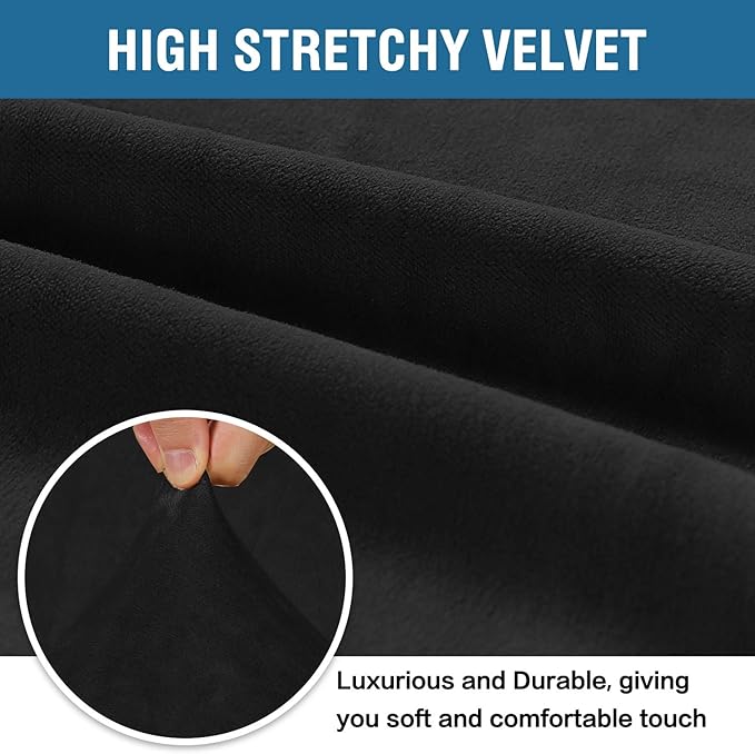H.VERSAILTEX Stretch Velvet Loveseat Covers for 2 Cushion Couch Covers for Living Room Sofa Covers Slipcovers with Non Slip Straps Bottom, Ultra Thick Comfy Velour (Width 58"-72", Black)