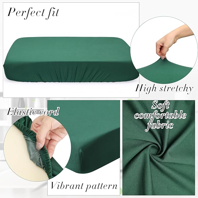 Newwiee 8Pcs Patio Cushion Covers Stretch Outdoor Cushion Cover Replacement for Patio Furniture Sofa Couch Slipcovers, Soft Flexibility Washable Furniture Protector(Waterproof Pure,Dark Green)