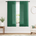 Dark Green Linen Curtains for Living Room 63 Inches Long 2 Panel Set Light Filtering Linen Drapes for Kitchen Windows Rod Pocket Back Tab Short See Through Curtain Country Farmhouse Decor 52x63
