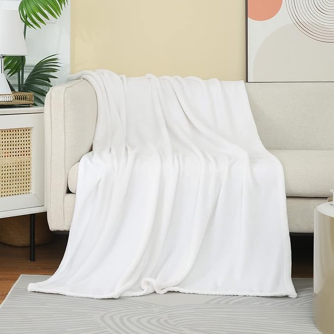 JIAHANNHA Fleece Blanket White Throw Blankets for Sofa Couch Bed 280GSM,Super Soft Cozy and Luxury Bed Blanket for All Season Twin(60"×80")