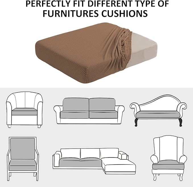 Water Resistant Couch Cushion Covers, Stretch Sofa Seat Slipcover for 3 Cushion Couch Sofa, Thick RV Dinette Cushion Covers Furniture Protector, Washable (Large, Coffee)