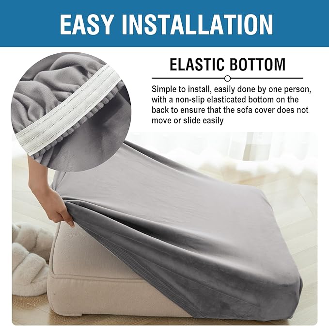 Couch Cover 6-Piece Elastic Velvet Couch Cushion Covers & Chaise Slipcovers for L-Shaped Sofas - Sofa Seat Covers Washable, Soft Protector for Couches (5 Seater + Chaise, Grey)