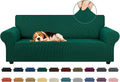 KEKUOU Stretch Sofa Cover Slipcover ，Couch Covers for 3 Cushion Couch Sofa pet Friendly (78"-94") Furniture Protector Sofa with Elastic Bottom for Kids,Dog, Jacquard Small Checked(Large,Hunter)