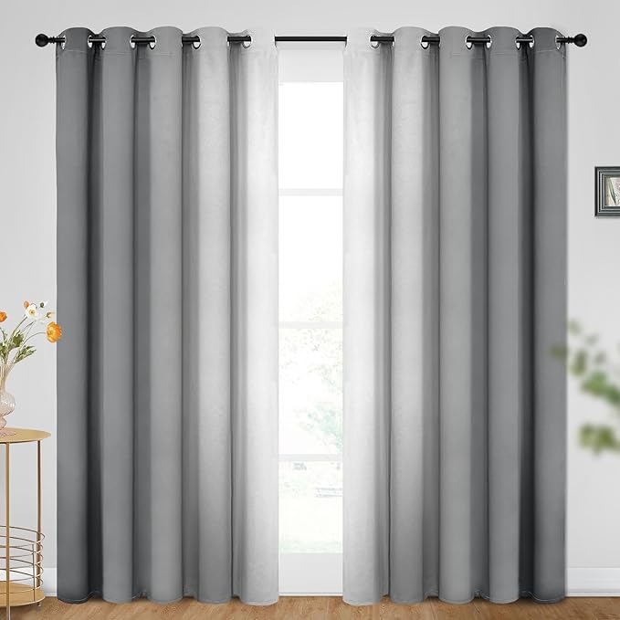 SimpleHome Ombre Room Darkening Curtains for Bedroom, Gradient Grey to Gray White Light Blocking Thermal Insulated Grommet Window Curtains/Drapes for Living Room,2 Panels, 62x84 inches Length