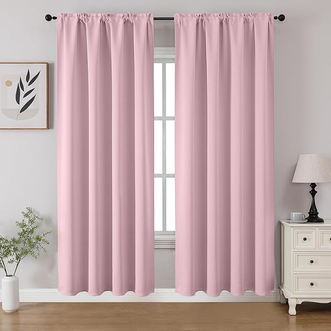 CUCRAF Light Pink Blackout Curtains 72 inch Length 2 Panels Set, Rod Pocket Room Darkening Drapes for Bedroom Living Room, Insulated Thermal Light Blocking Window Curtain (W52 x L72 Inch)