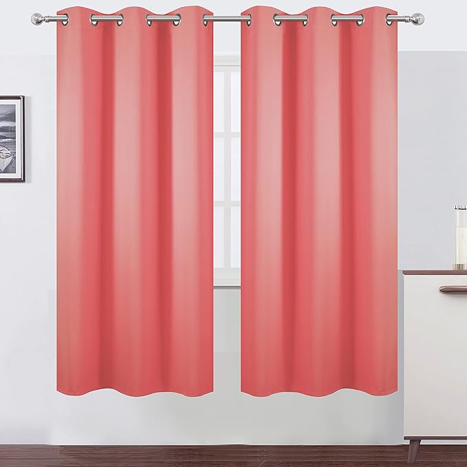 LEMOMO Coral Thermal Blackout Curtains/42 x 72 Inch/Set of 2 Panels Room Darkening Curtains for Bedroom