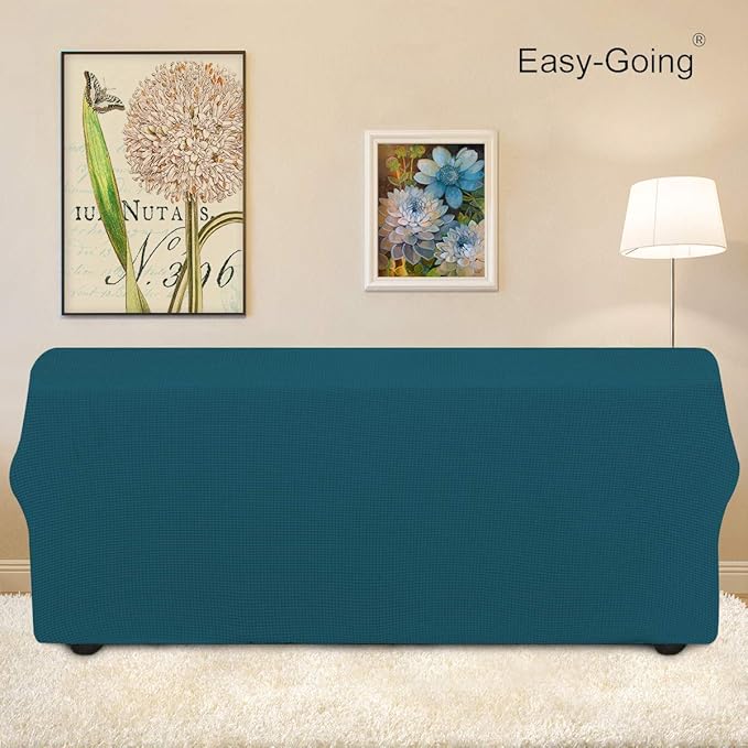 Easy-Going Stretch Oversized Sofa Slipcover 1-Piece Sofa Cover Furniture Protector Couch Soft with Elastic Bottom for Kids, Polyester Spandex Jacquard Fabric Small Checks Peacock Blue
