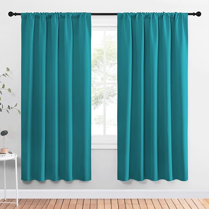 NICETOWN Peacock Blue Blackout Curtains Panels for Window, Thermal Insulated Rod Pocket Blackout Drapes/Draperies for Living Room (2 Panels, W52 x L72 inches)