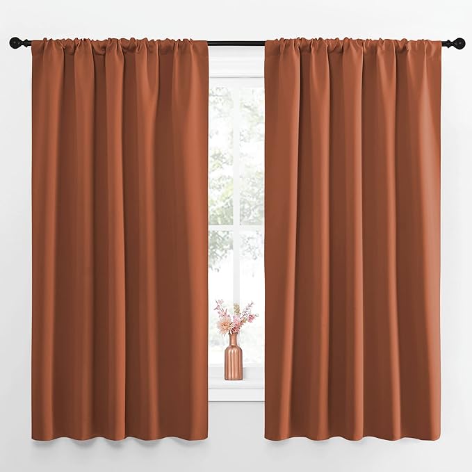 NICETOWN Blackout Curtains and Drapes - Thermal Insulated Solid Rod Pocket Blackout Draperies/Panels (Burnt Orange, 1 Pair, 52 by 63 inches)