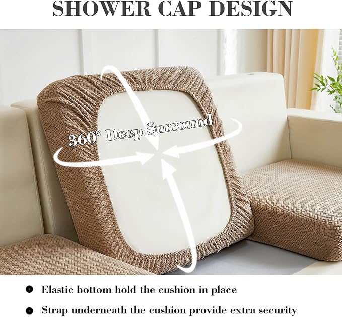 Sofa Covers Couch Covers for Sofa Pet Friendly Couch Cushion Covers Universal Sofa Covers Washable Stretch Slipcovers for Sectional Sofa (Texture Light Coffee, 2 Seats + Chaise Cover)