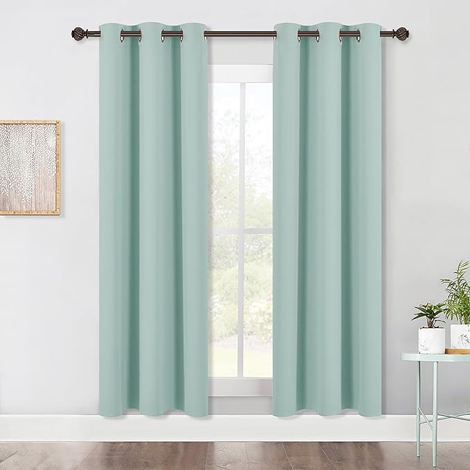 NICETOWN Bedroom Blackout Draperies Panels, 2 Panels, 42 x 72 Inch, Aqua, Three Pass Microfiber Noise Reducing Thermal Insulated Solid Ring Top Window Curtains