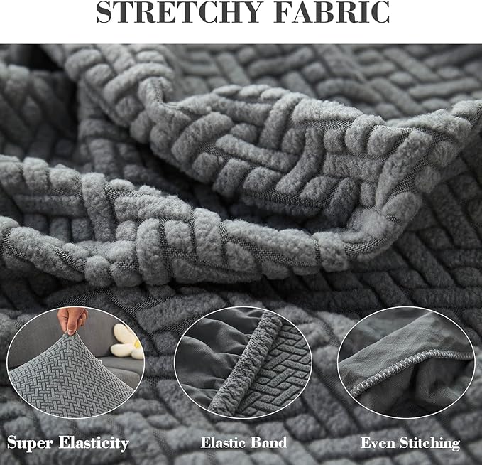 Couch Covers for 3 Cushion Sofa Pet Friendly Couch Cushion Covers Universal Sofa Covers Washable Stretch Slipcovers for Sectional Sofa (Texture Gray,Large Triple Seat Cover)
