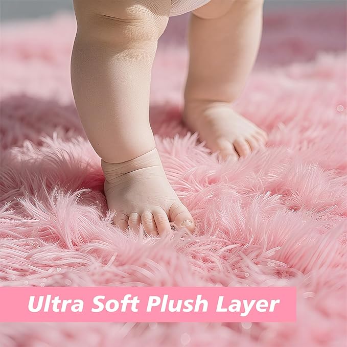 6x9 Fluffy Area Rug for Living Room,Shag Area Rugs for Bedroom,Pink Soft Fuzzy Rug Non-Shedding Indoor Plush Carpet for Kids Bedroom Nursery Dorm Home Decor