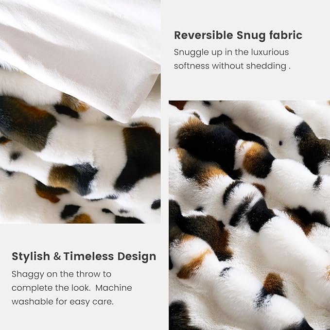 Cozy Bliss Cow Print Faux Fur Throw Blanket for Couch, Fuzzy Soft Plush Thick Bubble Blanket for Sofa Bedroom Living Room, 50x60 Inches