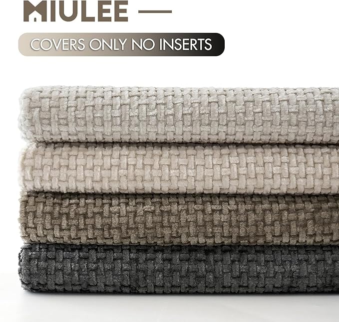 MIULEE Pack of 4 Couch Throw Pillow Covers 24x24 Inch Neutral Soft Decorative Chenille Pillow Covers Farmhouse Boho Accent Cushion Covers for Mid Century Modern Spring Decor Sofa Bedroom Living Room