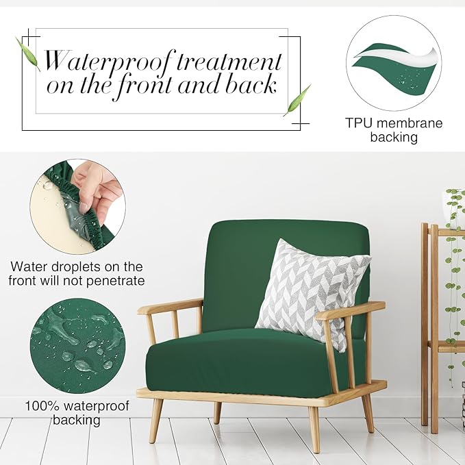 Newwiee 8Pcs Patio Cushion Covers Stretch Outdoor Cushion Cover Replacement for Patio Furniture Sofa Couch Slipcovers, Soft Flexibility Washable Furniture Protector(Waterproof Pure,Dark Green)