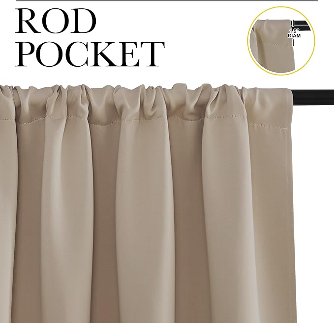NICETOWN RV Blackout Curtains for Camper Windows, Taupe, 42" x 36", Set of 2, Kitchen Curtains, Short Blackout Drapes, Thermal Insulated Rod Pocket Window Treatment Draperies for Nursery