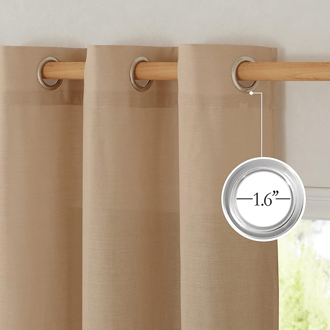 NICETOWN Rustic Linen 96 inch Long Curtains for Living Room, Grommet Privacy Added Thick Linen Weave with Light Filter Window Curtains & Drapes for Bedroom, Camel, W42 x L96, 2 Panels