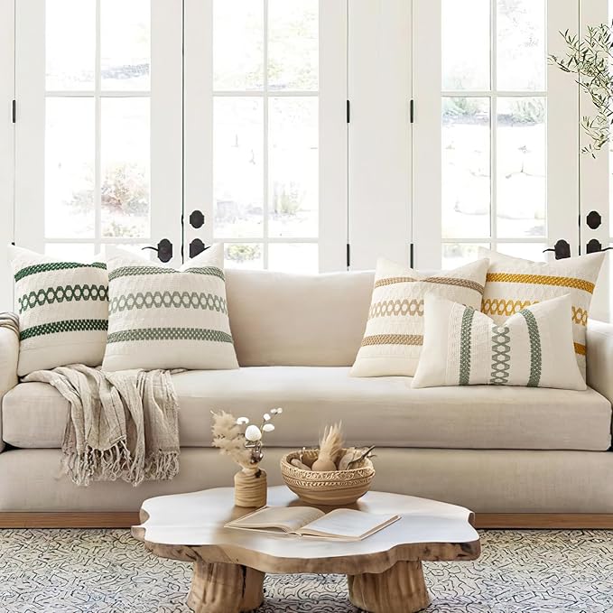 MIULEE Set of 2 Sage Green Boho Decorative Pillow Covers 24x24 Inch Farmhouse Rustic Couch Throw Pillows Modern Summer Cotton Cushion Covers Retro Cute Macrame Woven Spring Decor for Bed Sofa Chair