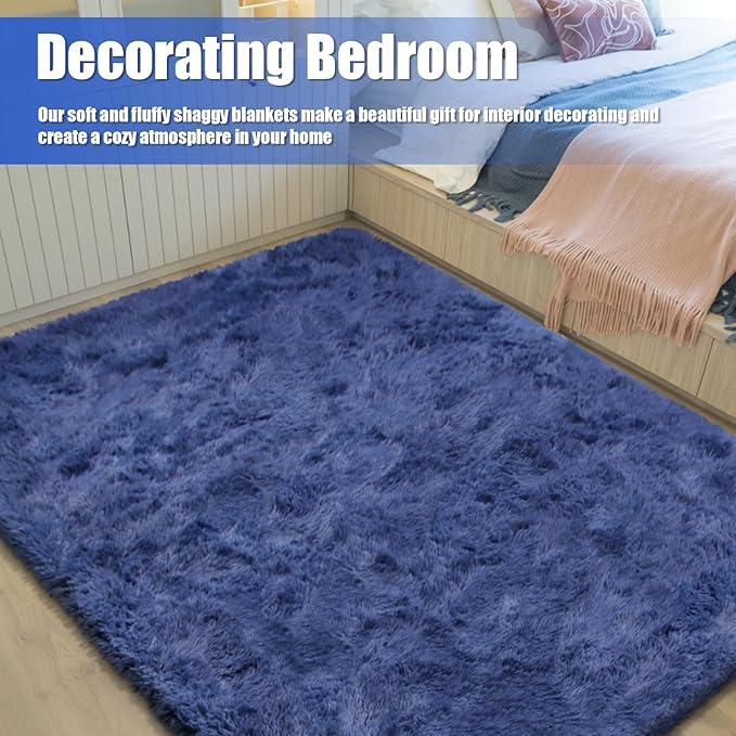 8x10 Fluffy Area Rugs for Living Room,Shag Area Rug for Bedroom,Blue Soft Fuzzy Rug Non-Shedding Indoor Plush Carpet for Kids Bedroom Nursery Home Decor